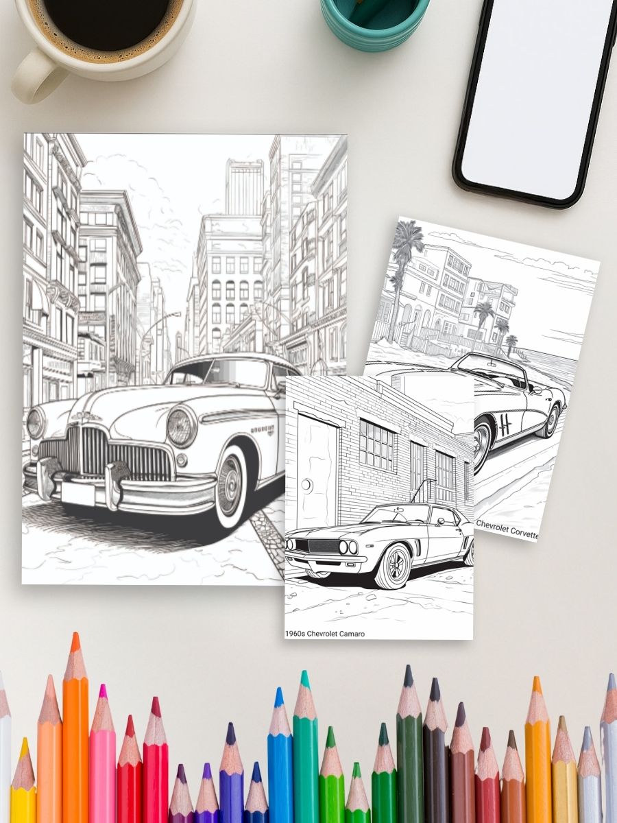 Classic Cruisers – 115 Vintage Car Coloring Pages 3 Classic Cruisers – 115 Vintage Car Coloring Pages - Image 4