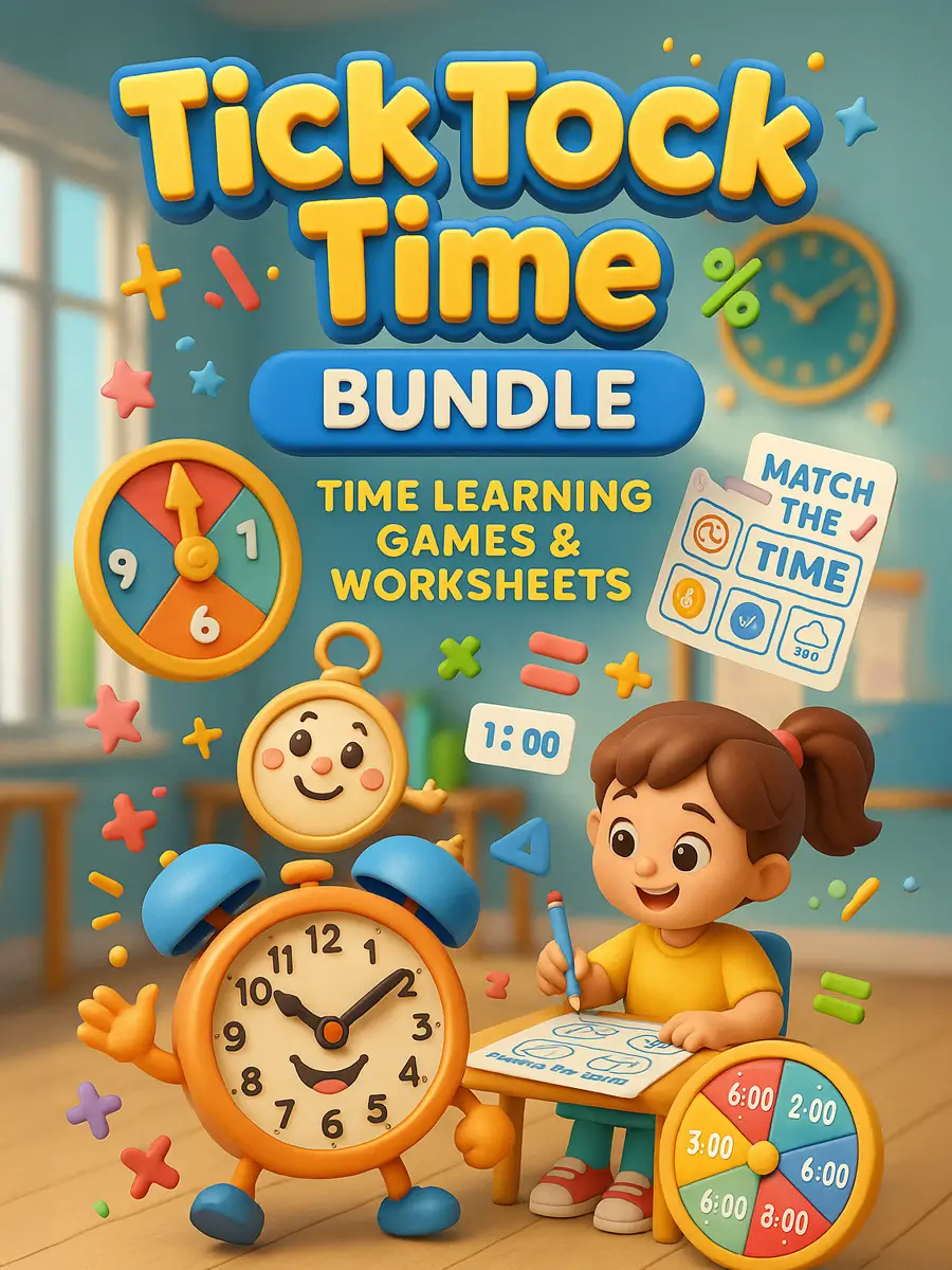 Tick Tock Time Bundle – 360 Pages of Time Learning Games & Worksheets 1 Tick Tock Time Bundle – 360 Pages of Time Learning Games & Worksheets